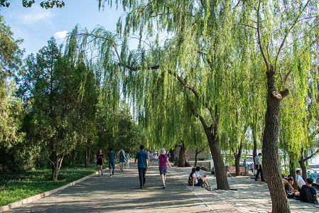 放松楼阁无法辨认的人城市亭台楼阁北京颐和园背景