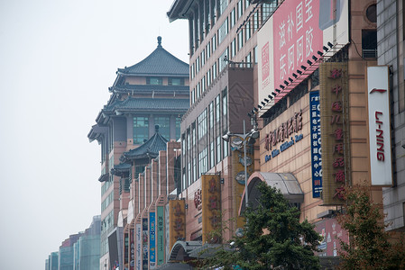 彩色图片商业区商场北京王府井大街背景图片