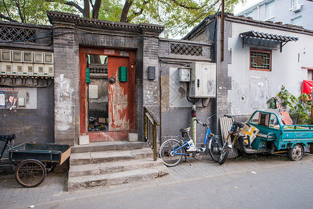 户外古老的特色北京胡同高清图片