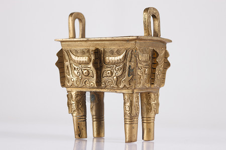 古代传统牡丹花纹影棚拍摄户内东亚铜鼎背景