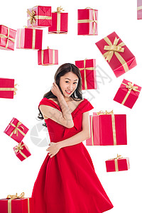 愉悦人亚洲人漂亮的年轻女人与礼物图片