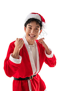 帅哥帽子幸福穿着圣诞服激动的青年男人图片