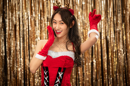 亚洲人青年女人装扮可爱感的圣诞年轻女人图片