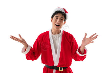 帽子帅哥亚洲人穿着圣诞服焦虑的青年男人图片