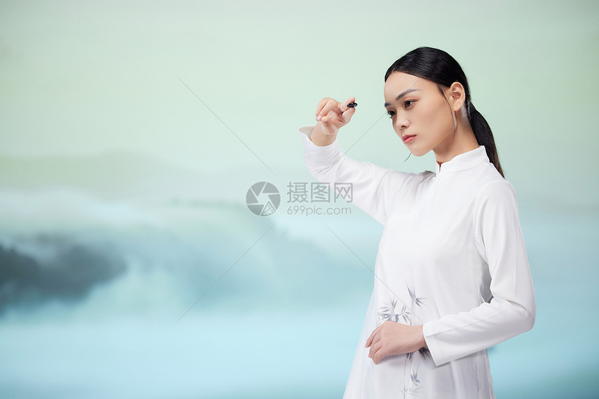 中国风美女手拿棋子图片