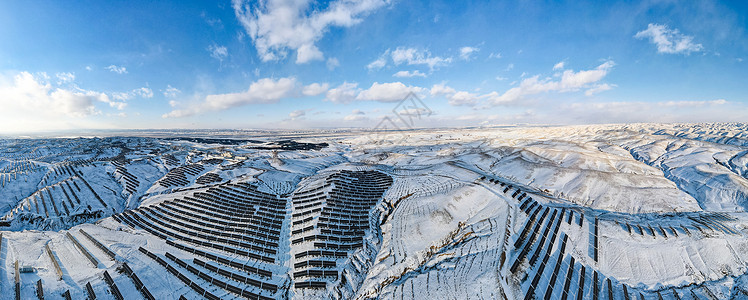 分布式光伏电站内蒙古光伏电站冬季雪景背景