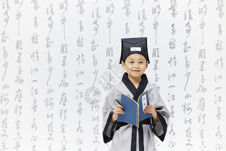 白读书素材国学儿童传统服饰读书形象背景