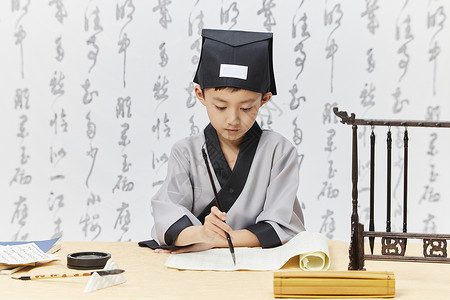 儿童学习书法中国传统文化古风儿童形象背景