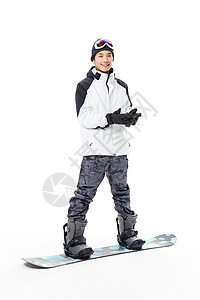 男青年站在滑雪板上图片