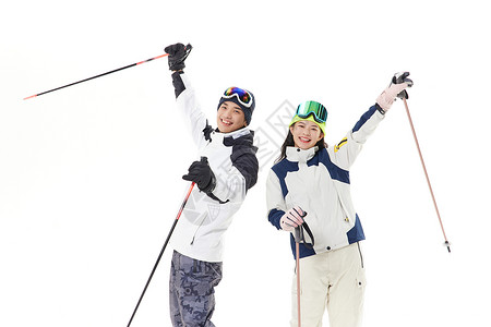 年轻情侣开心滑雪形象图片