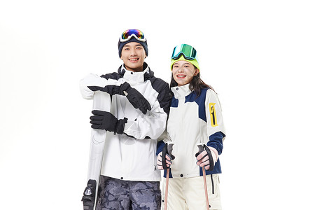 冬季装年轻情侣滑雪装形象背景