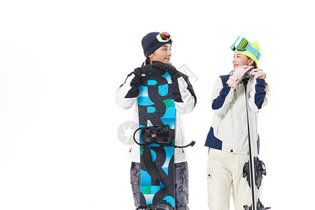 冬季滑雪男女交流聊天背景图片