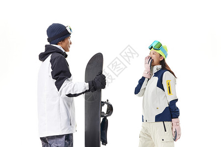 冬季滑雪男女对视交流图片
