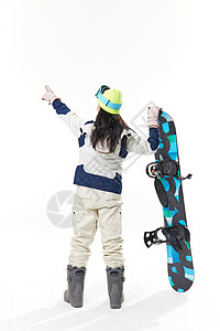 年轻美女单板滑雪背影图片