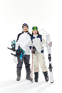 年轻情侣滑雪全身形象图片