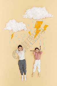 创意天气素材下雨天打雷害怕的儿童背景