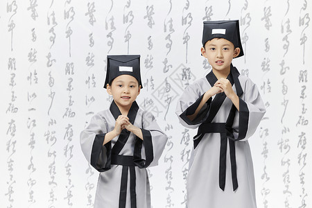 儿童中国风国风古风书童作揖形象背景