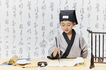 传统古典国风古风儿童写书法形象背景