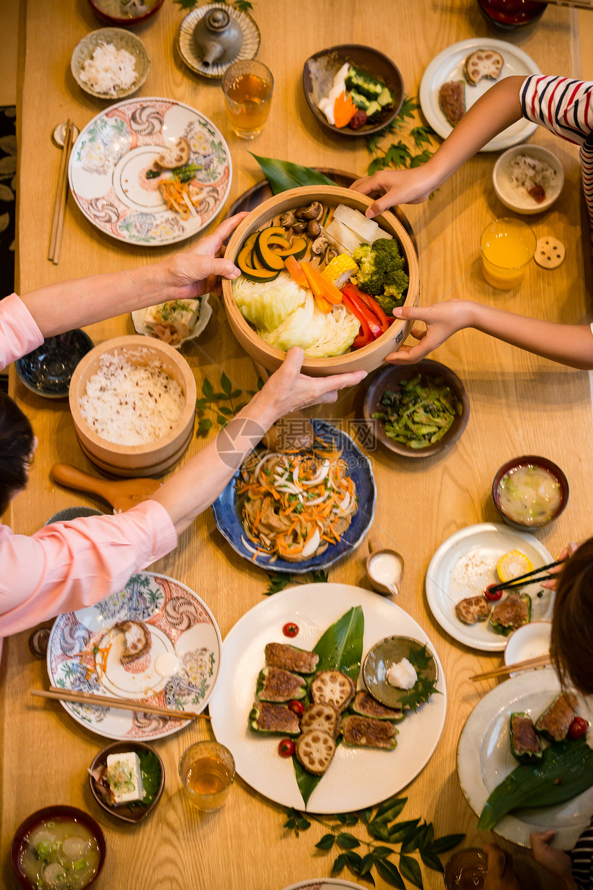 家庭聚餐吃饭俯视图图片