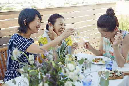 户外花园聚餐干杯的女人们背景图片