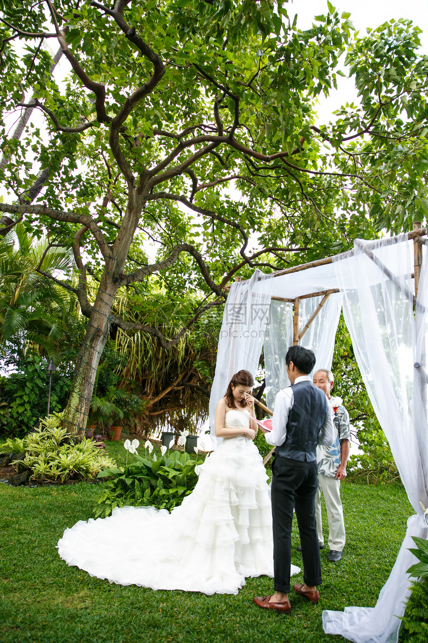 举办室外草坪婚礼新婚夫妇图片