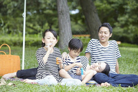 公园的野餐的一家四口图片