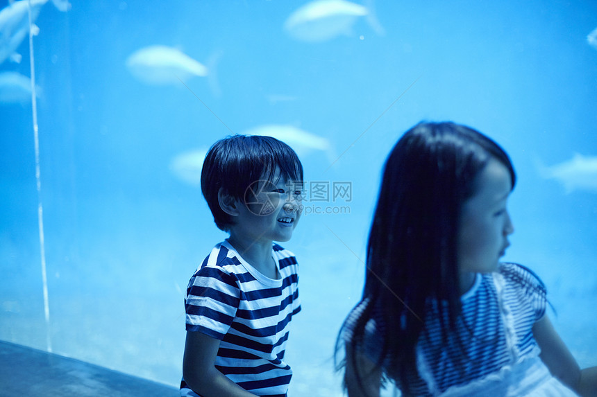 水族馆看鱼的兄妹图片