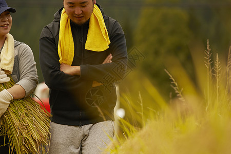 田间漫步聊天的农民图片