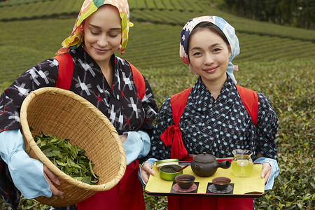 在茶园手拿茶具的女子图片