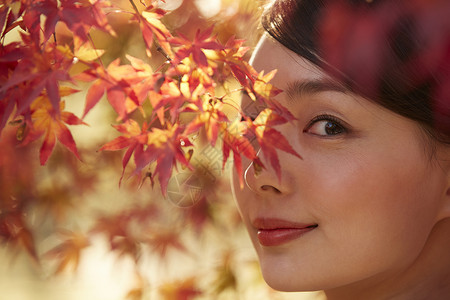  被枫叶遮挡的女性图片