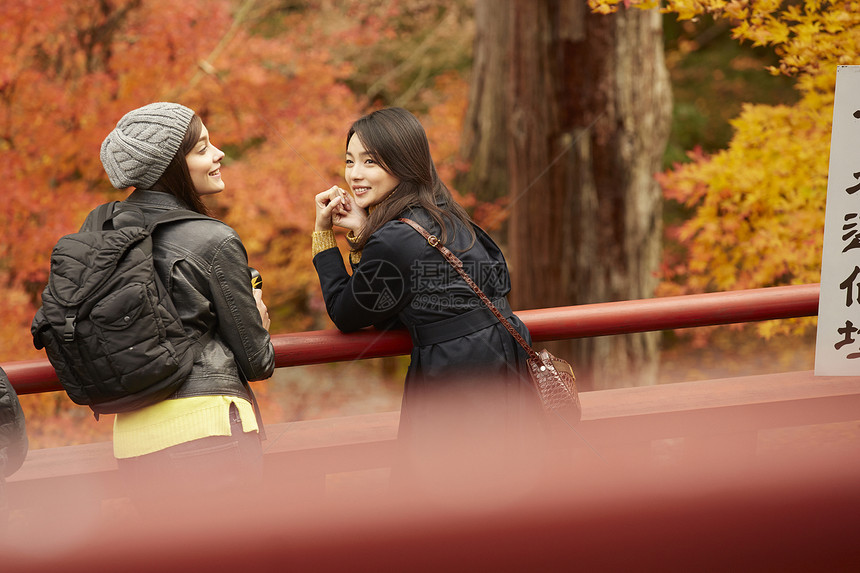 两个女人观光欣赏枫叶图片