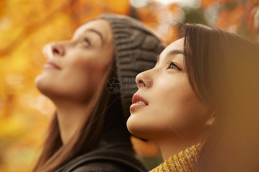 抬头仰望天空的美女图片