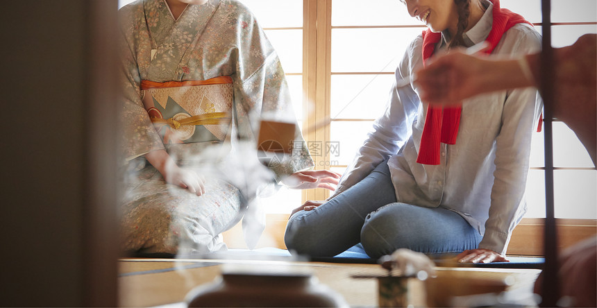 女士铁坩埚女孩外国游客参观茶道图片