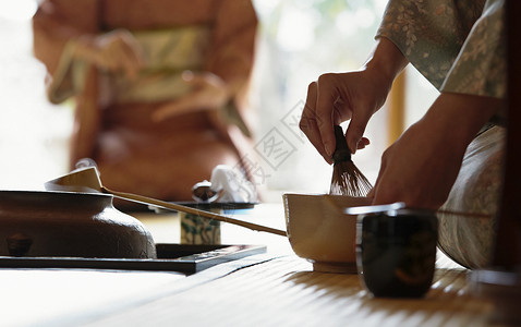 凉亭和风茶点茶道画像背景图片