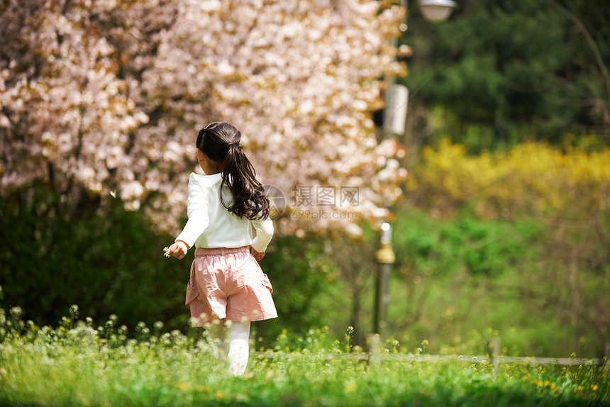 草坪上奔跑的小女孩图片