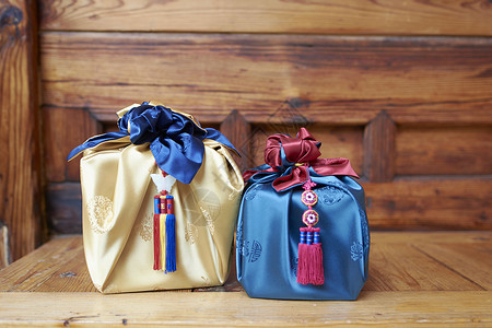 韩式传统古风盒包装布礼物背景图片