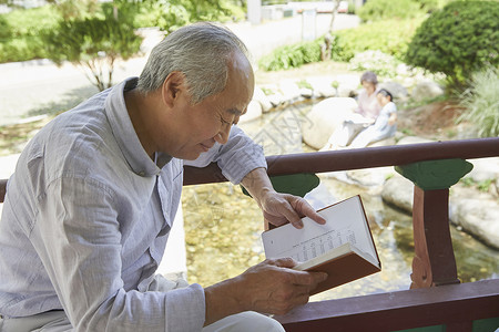 老年男性户外阅读图片