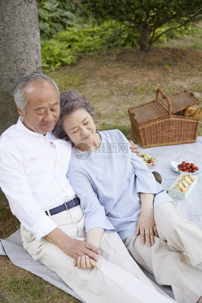 幸福老年夫妇野餐图片