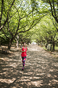 户外公园跑步的年轻女性图片
