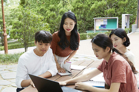 校园里讨论课题的大学生图片