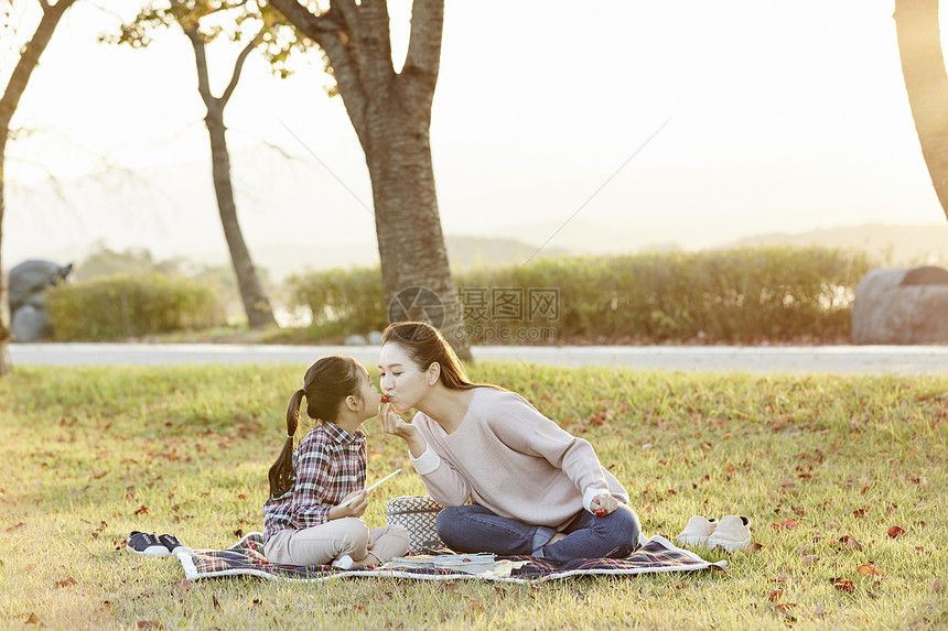 植物筷子迷笛母亲女儿公园野餐图片