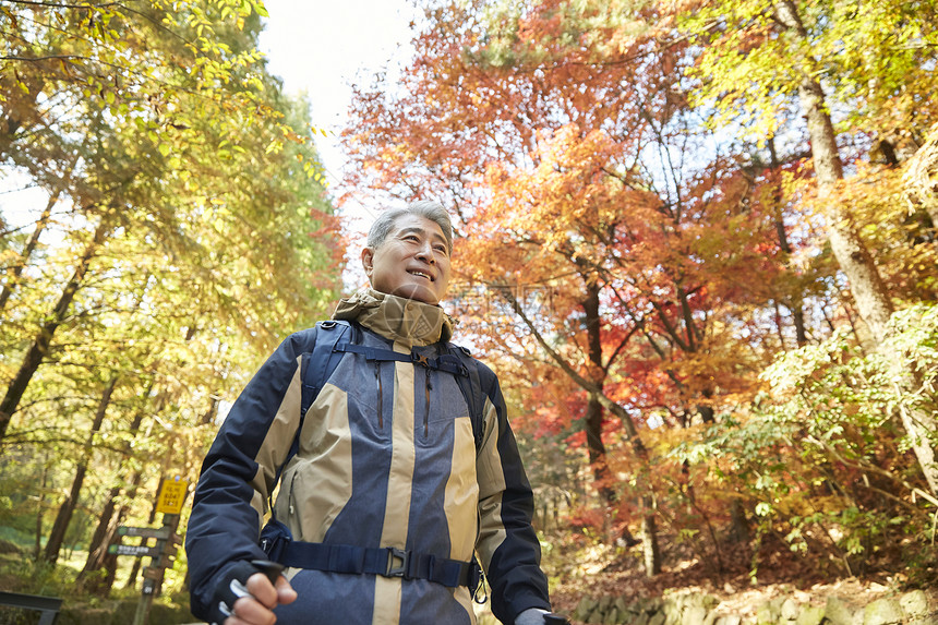 户外登山探险的中年男子图片