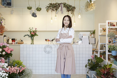 表示围裙幸福花店年轻女子韩国人图片