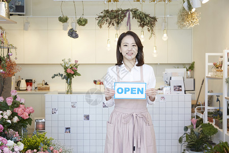 英语幸福快乐花店年轻女子韩国人图片