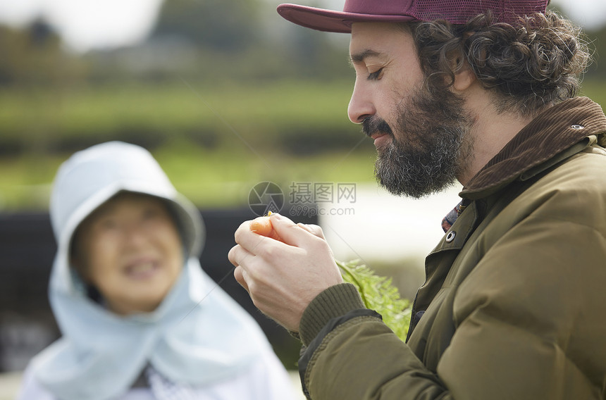 农舍女20多岁菜收获农夫妇女和外国人图片