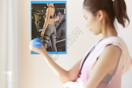 青年运动海报锻炼年轻女子时髦在家做健身的妇女背景
