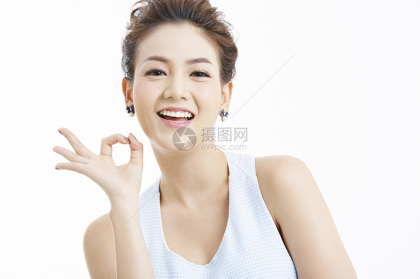 女空白部分丰胸亚洲女人肖像系列手势图片