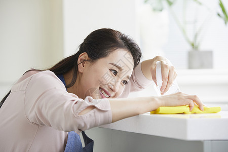 拿着喷雾清洁的成年女性图片