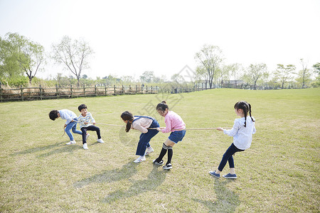 公园里拔河开心的孩子们图片