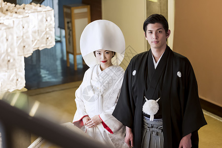 接待厅日本礼服婚礼新娘和新郎背景